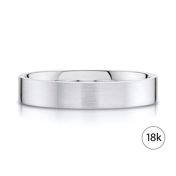 Flat Brushed Band in 18k White Gold (4mm)