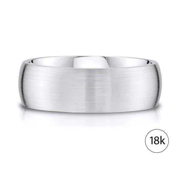 Low Dome Brushed Band in 18k White Gold (8mm)