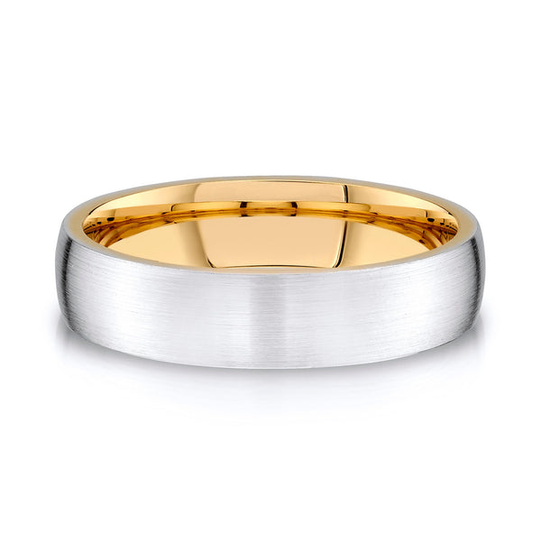 Low Dome Brushed Band in 2-Tone 14k White & Yellow Gold (5mm)