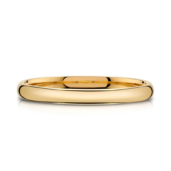 Our classic dome polished finish wedding band in 2mm width. 14k solid yellow gold. Sizes available in size 3.5 to 13.