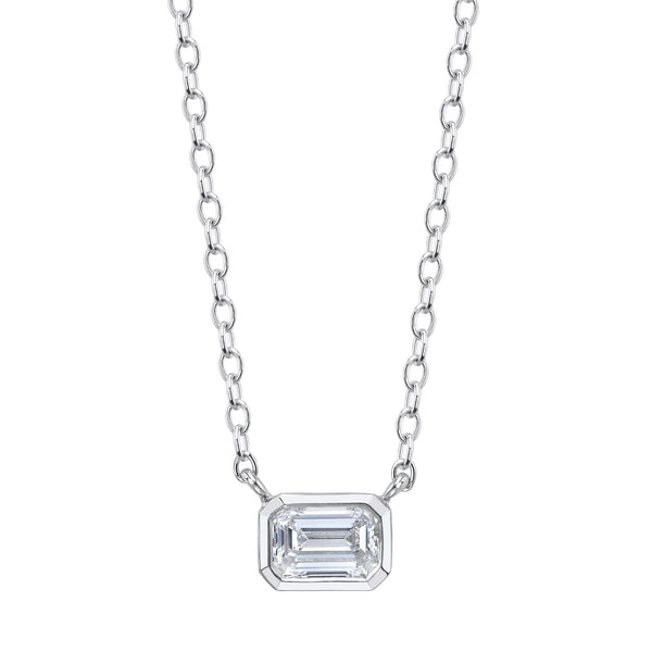 Solitaire Emerald Cut Diamond Bezel Necklace