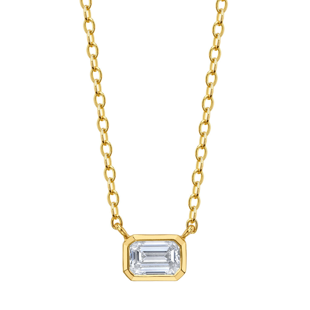 Solitaire Emerald Cut Diamond Bezel Necklace