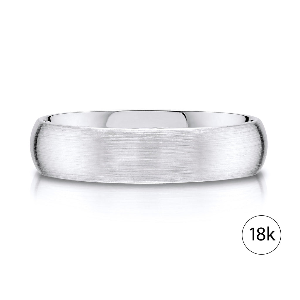 Classic Dome Brushed Band in 18k White Gold (5mm)