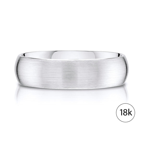 Classic Dome Brushed Band in 18k White Gold (6mm)