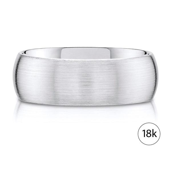 Classic Dome Brushed Band in 18k White Gold (8mm)