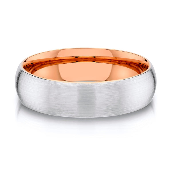 Classic Dome Brushed Band in 2-Tone 14k White & Rose Gold (6mm)