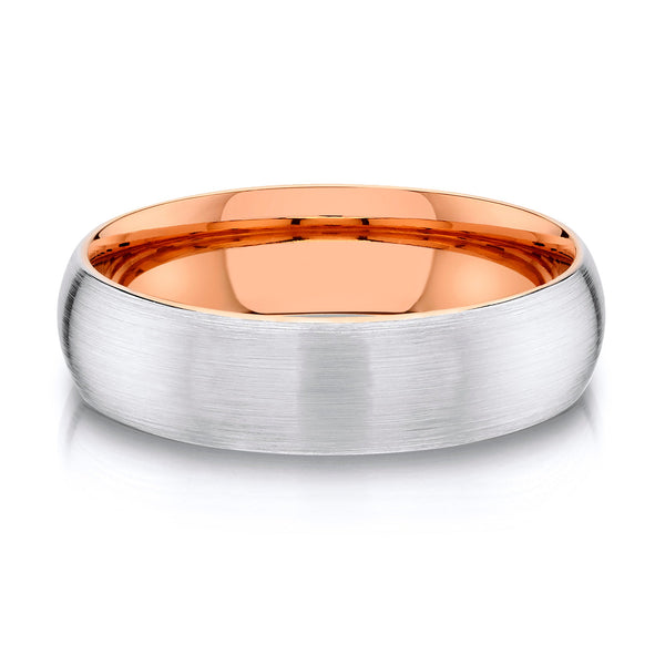 Classic Brushed 2-Tone Dome Band in 14k White & Rose Gold (6mm)