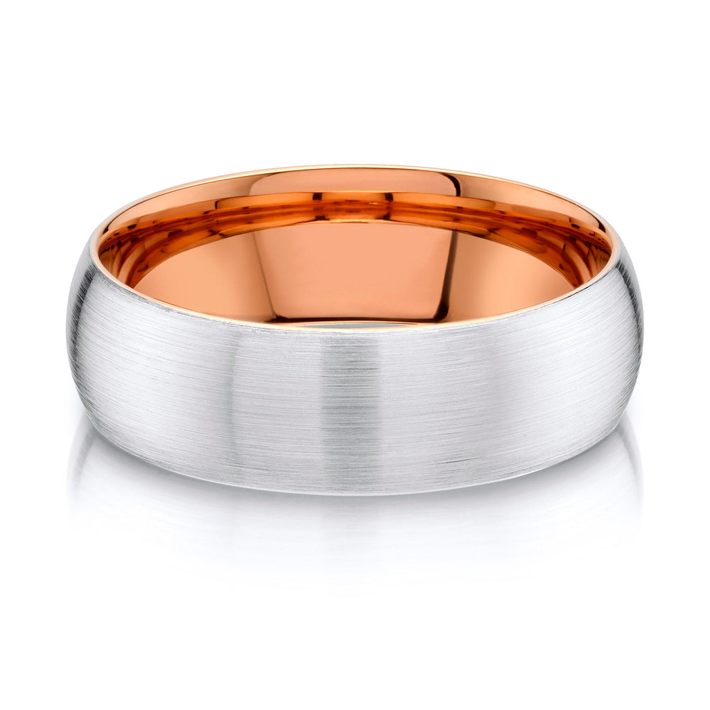 Classic Dome Brushed Band in 2-Tone 14k White & Rose Gold (7mm)