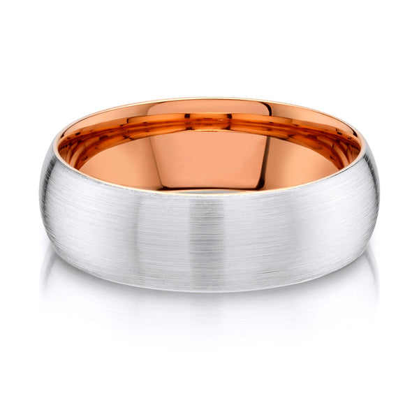 Classic Dome Brushed Band in 2-Tone 14k White & Rose Gold (7mm)