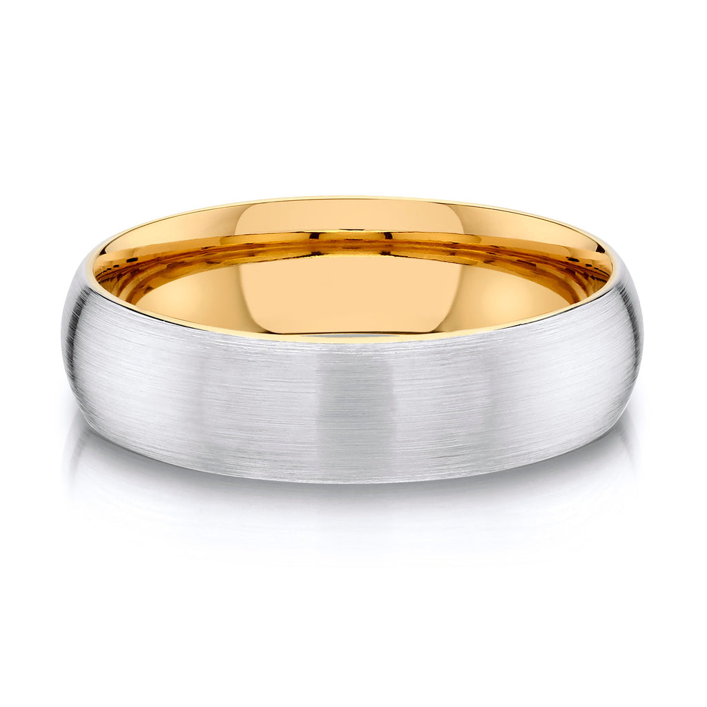 Classic Dome Brushed Band in 2-Tone 14k White & Yellow Gold (6mm)