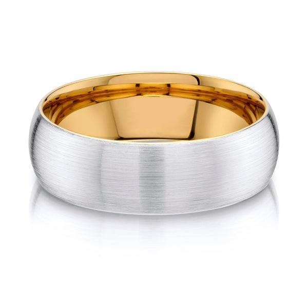 Classic Dome Brushed Band in 2-Tone 14k White & Yellow Gold (7mm)