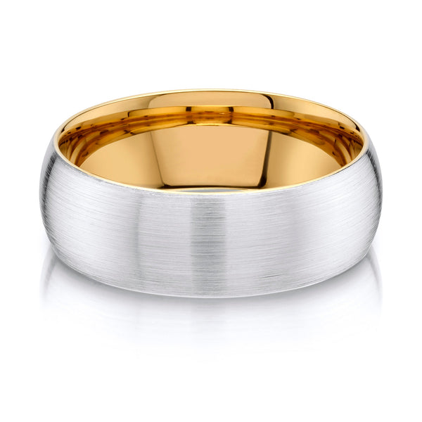 Classic Dome Brushed Band in 2-Tone 14k White & Yellow Gold (8mm)