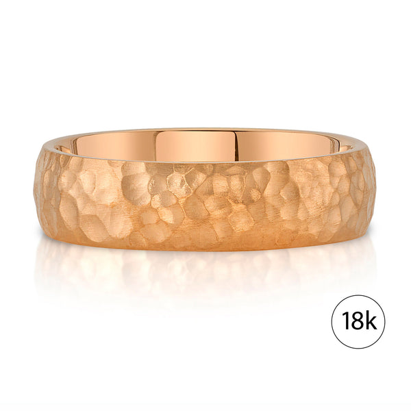 Classic Dome Hammered Satin Band in 18k Rose Gold (6mm)