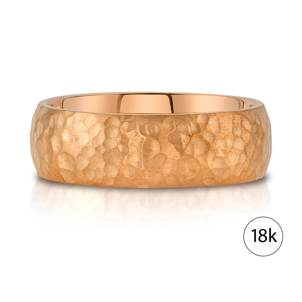 Classic Dome Hammered Satin Band in 18k Rose Gold (7mm)