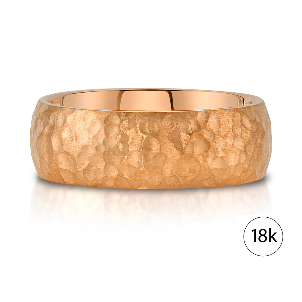 Classic Dome Hammered Satin Band in 18k Rose Gold (8mm)