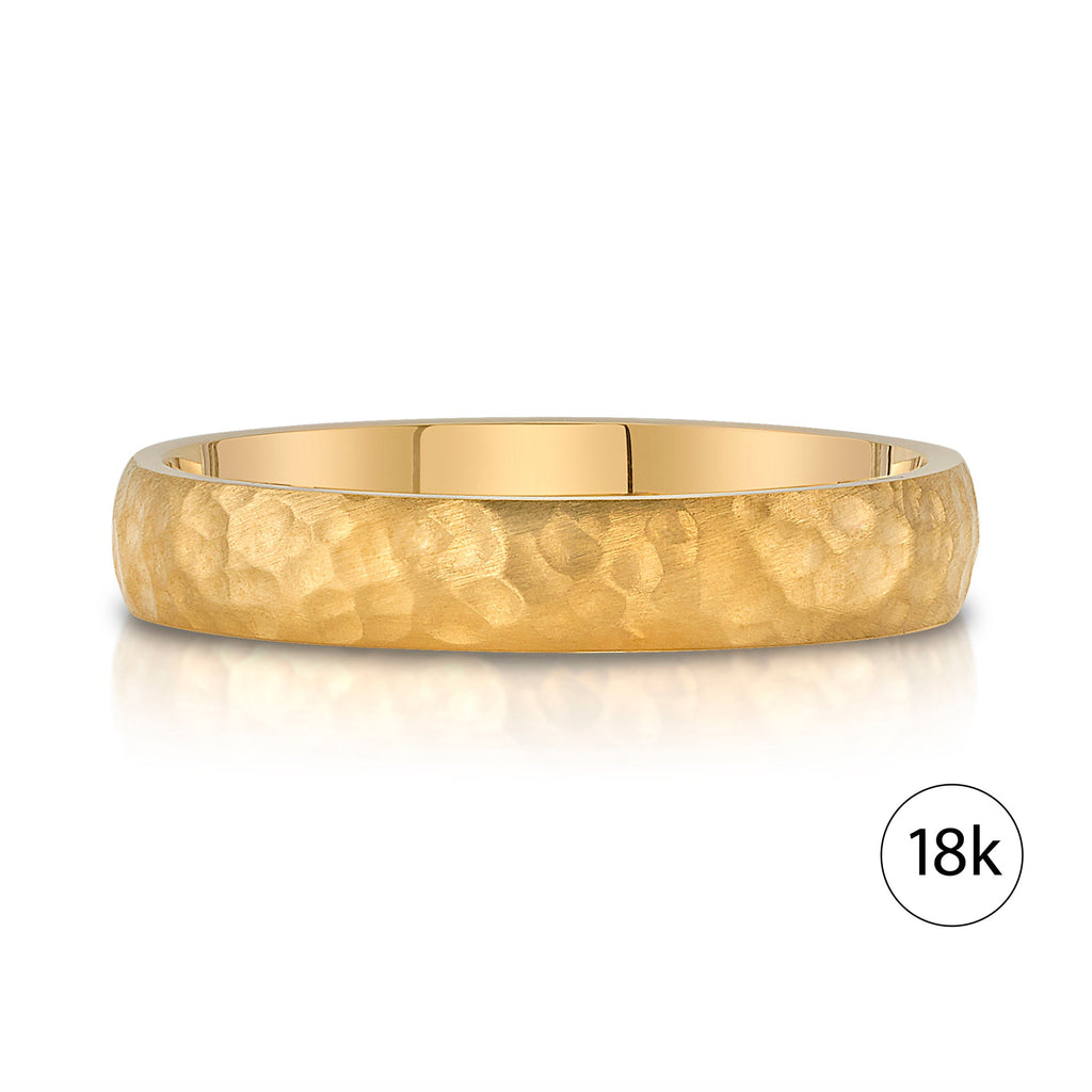 Classic Dome Hammered Satin Band in 18k Yellow Gold (4mm)