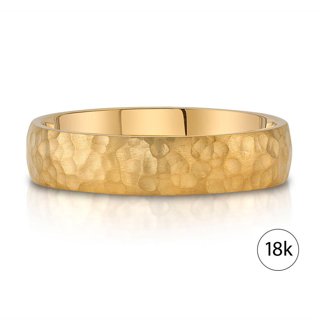 Classic Dome Hammered Satin Band in 18k Yellow Gold (5mm)