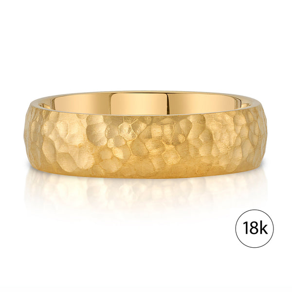 Classic Dome Hammered Satin Band in 18k Yellow Gold (6mm)