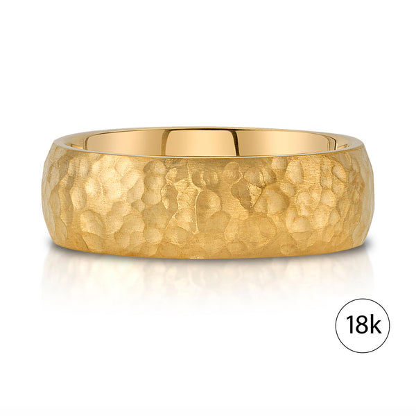 Classic Dome Hammered Satin Band in 18k Yellow Gold (7mm)