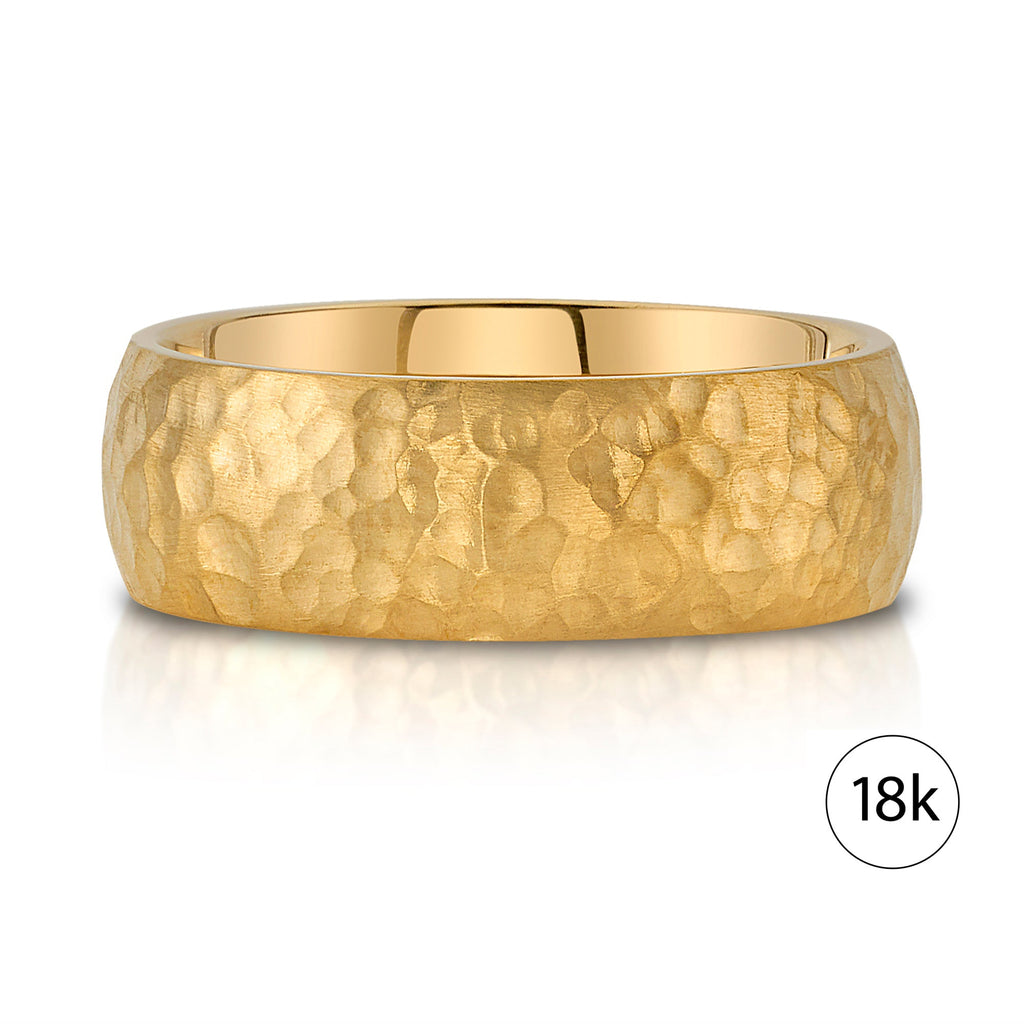 Classic Dome Hammered Satin Band in 18k Yellow Gold (8mm)