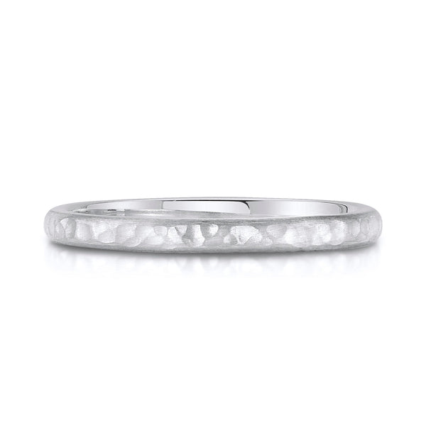 Classic Dome Hammered Satin Band in 14k White Gold (2mm)