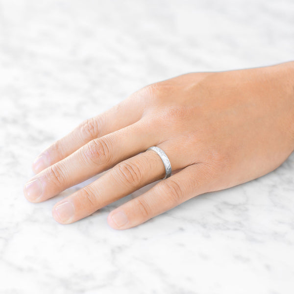 Classic Dome Hammered Satin Band in 18k White Gold (4mm)