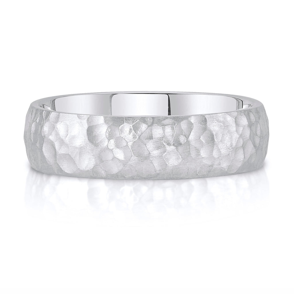 Classic Dome Hammered Satin Band in 14k White Gold (6mm)