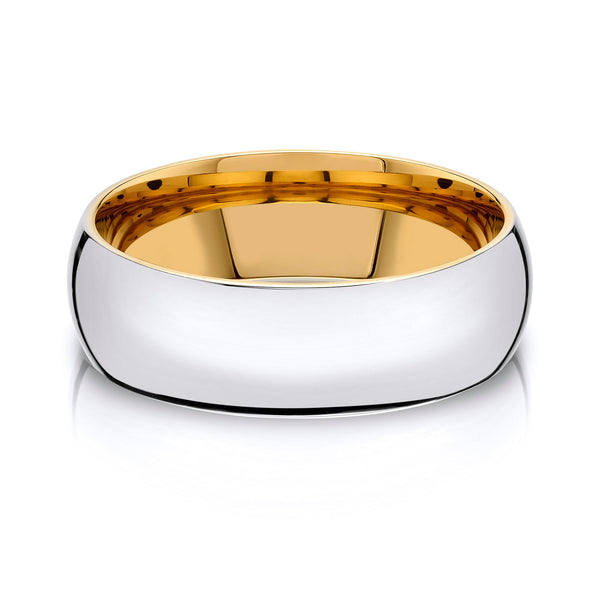 Classic Dome Polished Band in 2-Tone 14k White & Yellow Gold (7mm)