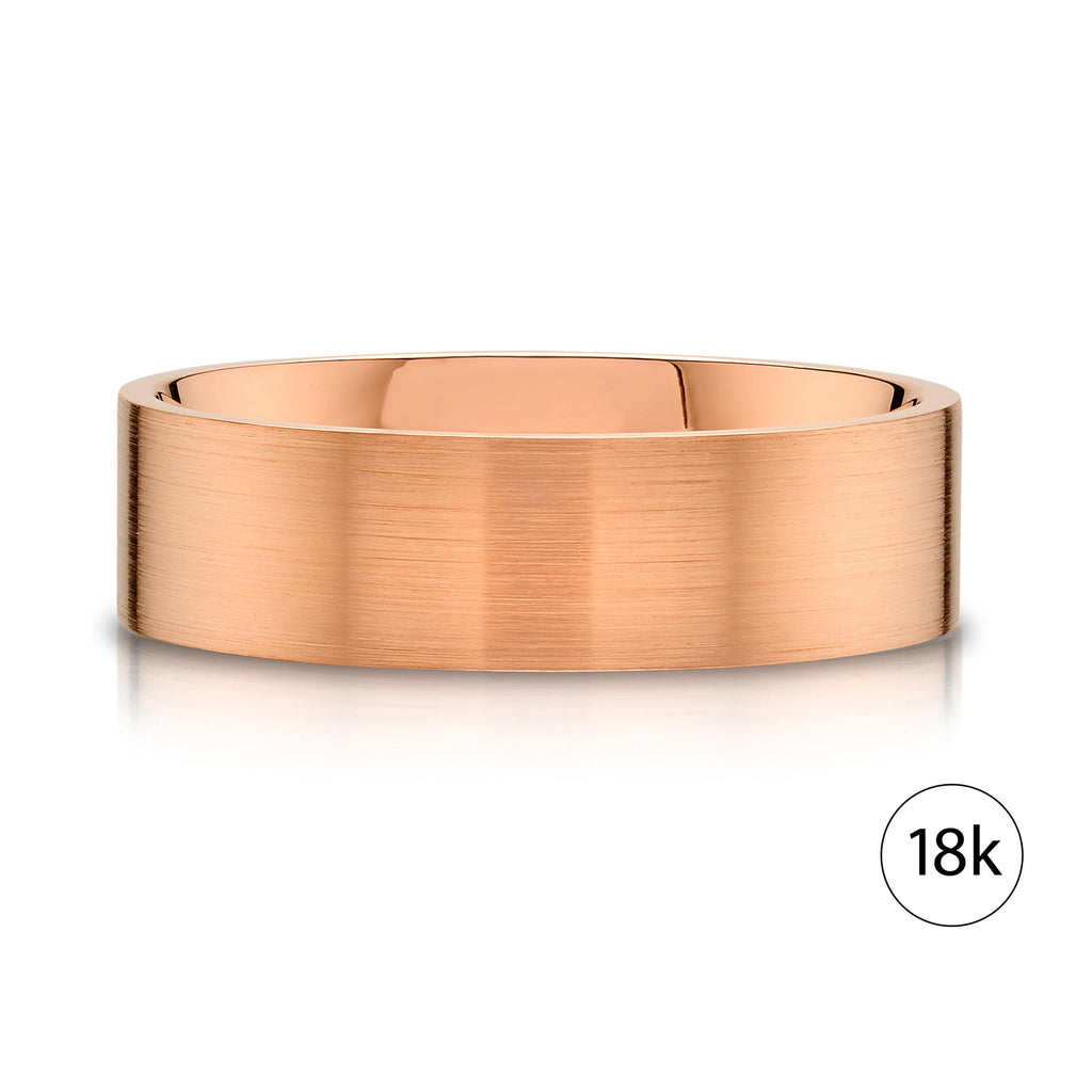 Flat Brushed Band in 18k Rose Gold (7mm)