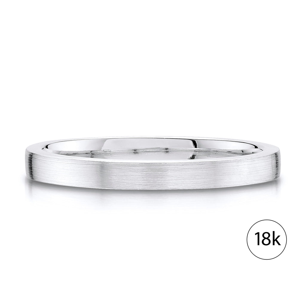 Flat Brushed Band in 18k White Gold (2mm)