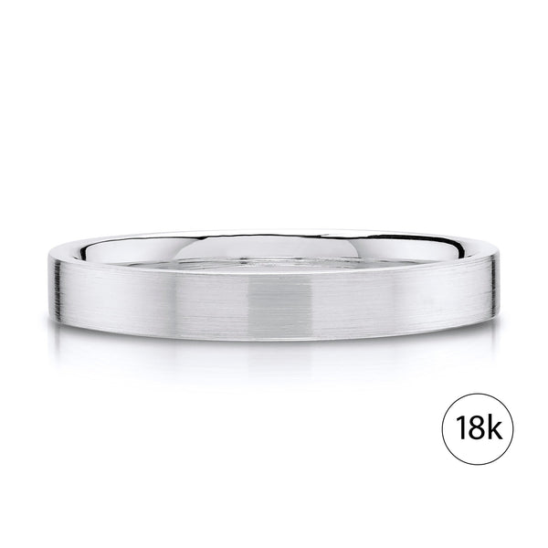 Flat Brushed Band in 18k White Gold (3mm)