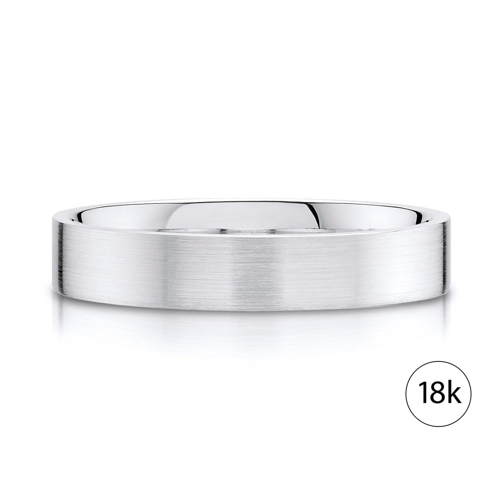 Flat Brushed Band in 18k White Gold (4mm)