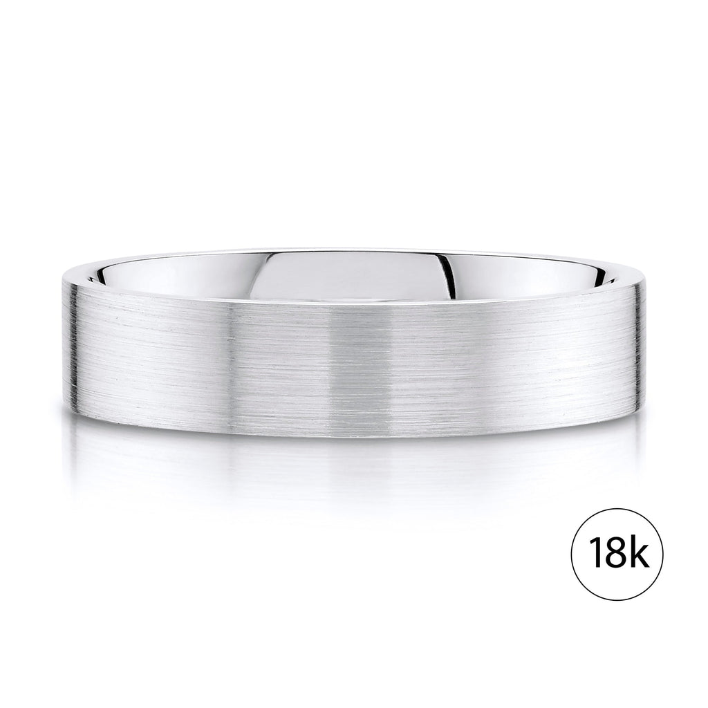 Flat Brushed Band in 18k White Gold (5mm)