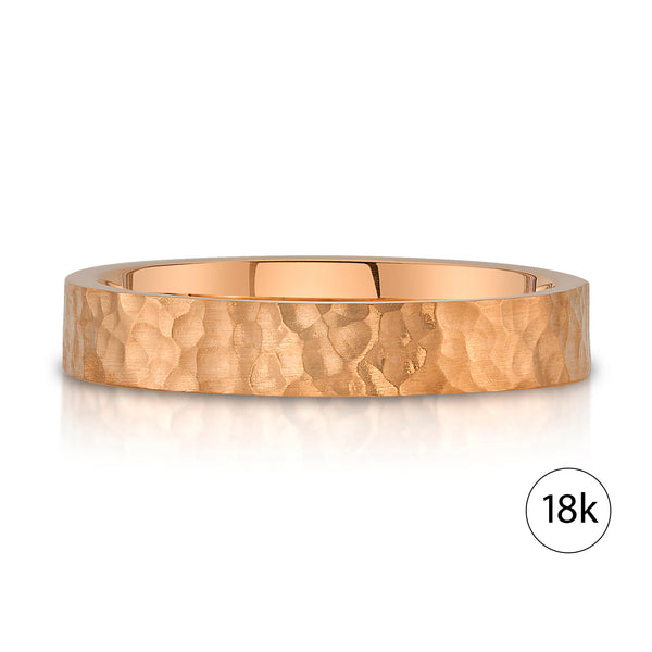 Flat Hammered Satin Band in 18k Rose Gold (4mm)