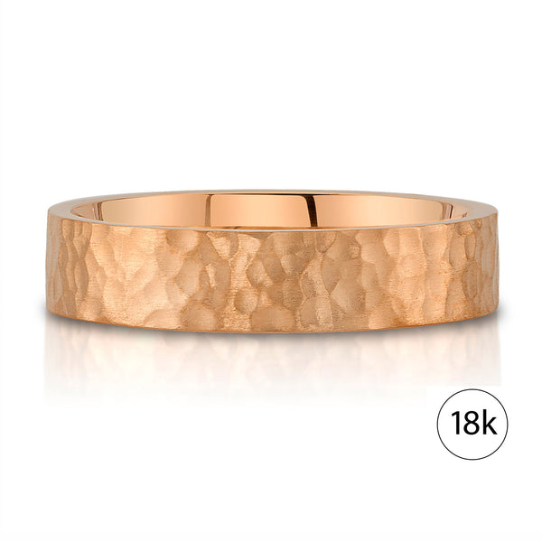 Flat Hammered Satin Band in 18k Rose Gold (5mm)