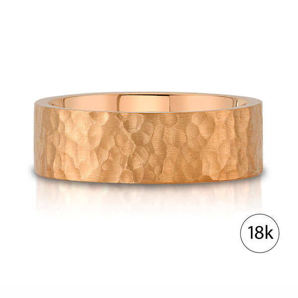 Flat Hammered Satin Band in 18k Rose Gold (8mm)