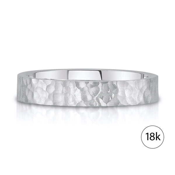 Flat Hammered Satin Band in 18k White Gold (4mm)