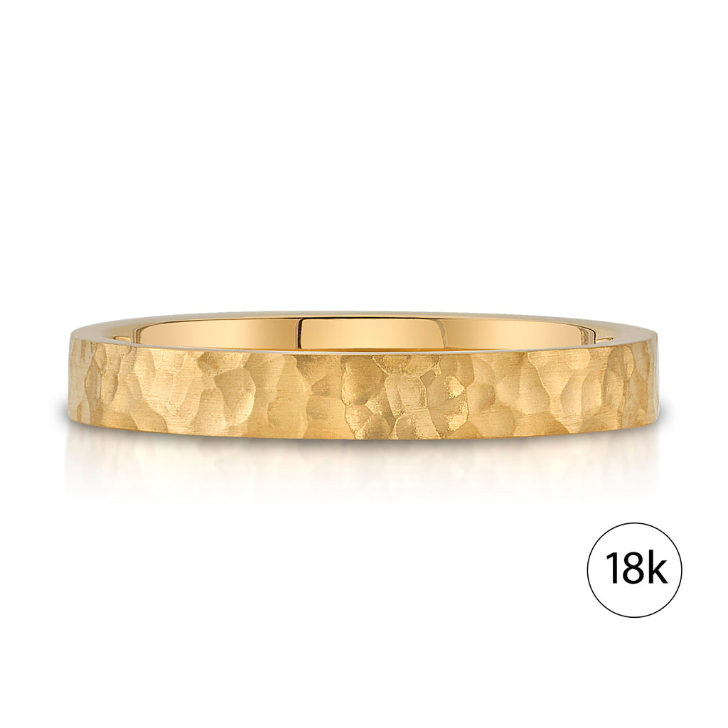 Flat Hammered Satin Band in 18k Yellow Gold (3mm)