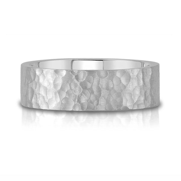 Flat Hammered Satin Band in Platinum (7mm)