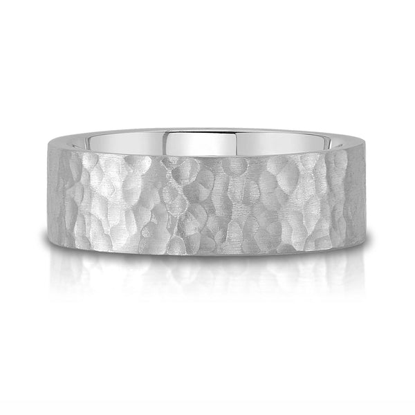 Flat Hammered Satin Band in Platinum (8mm)