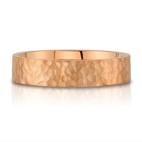 Flat Hammered Satin Band in 14k Rose Gold (5mm)