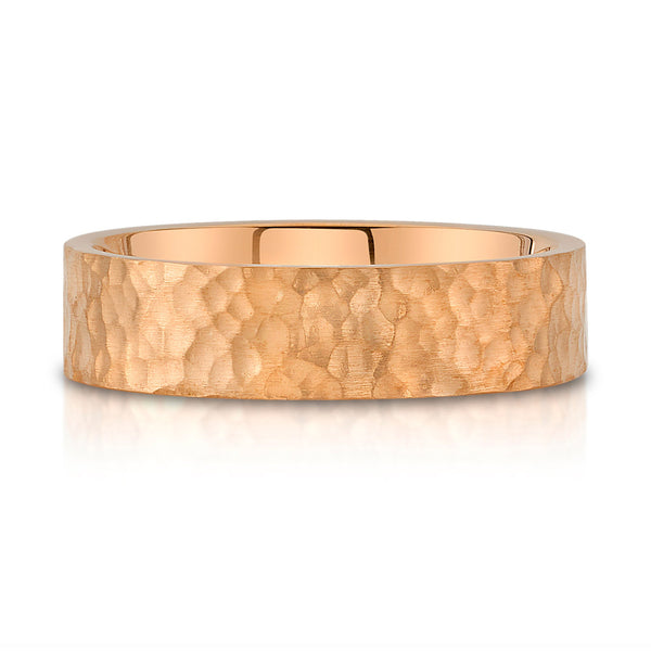 Flat Hammered Satin Band in 14k Rose Gold (6mm)