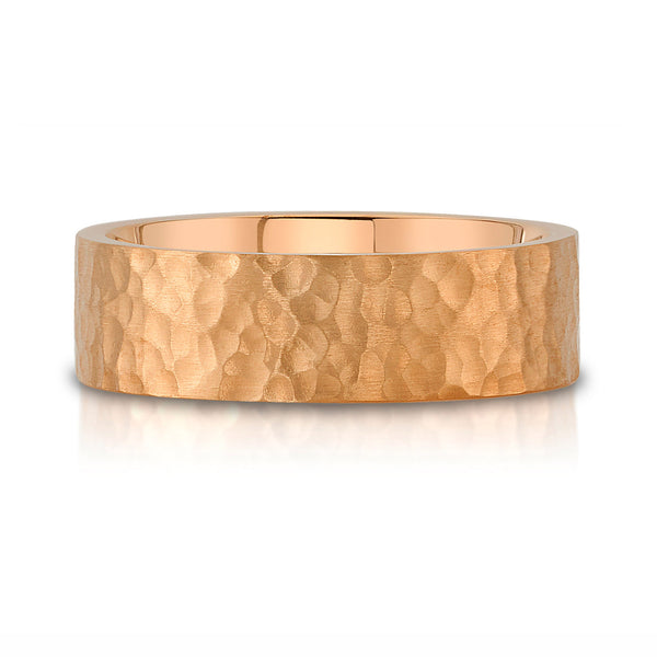 Flat Hammered Satin Band in 14k Rose Gold (7mm)