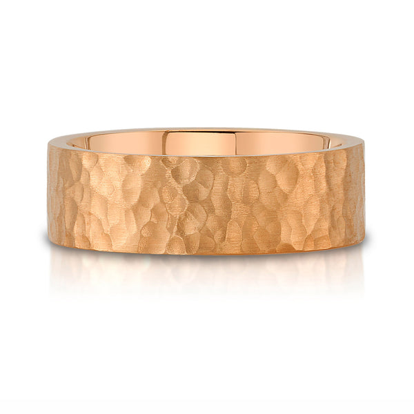 Flat Hammered Satin Band in 14k Rose Gold (8mm)