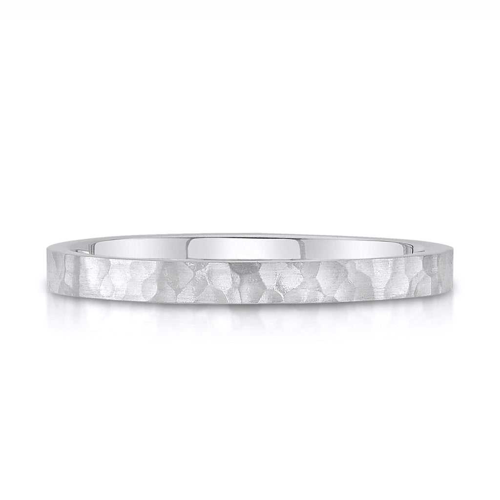 Flat Hammered Satin Band in 14k White Gold (2mm)