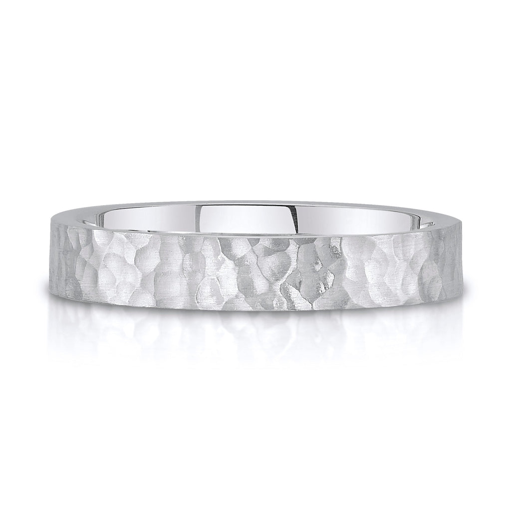 Flat Hammered Satin Band in 14k White Gold (4mm)