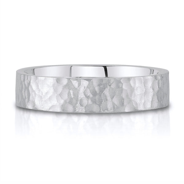 Flat Hammered Satin Band in 14k White Gold (5mm)