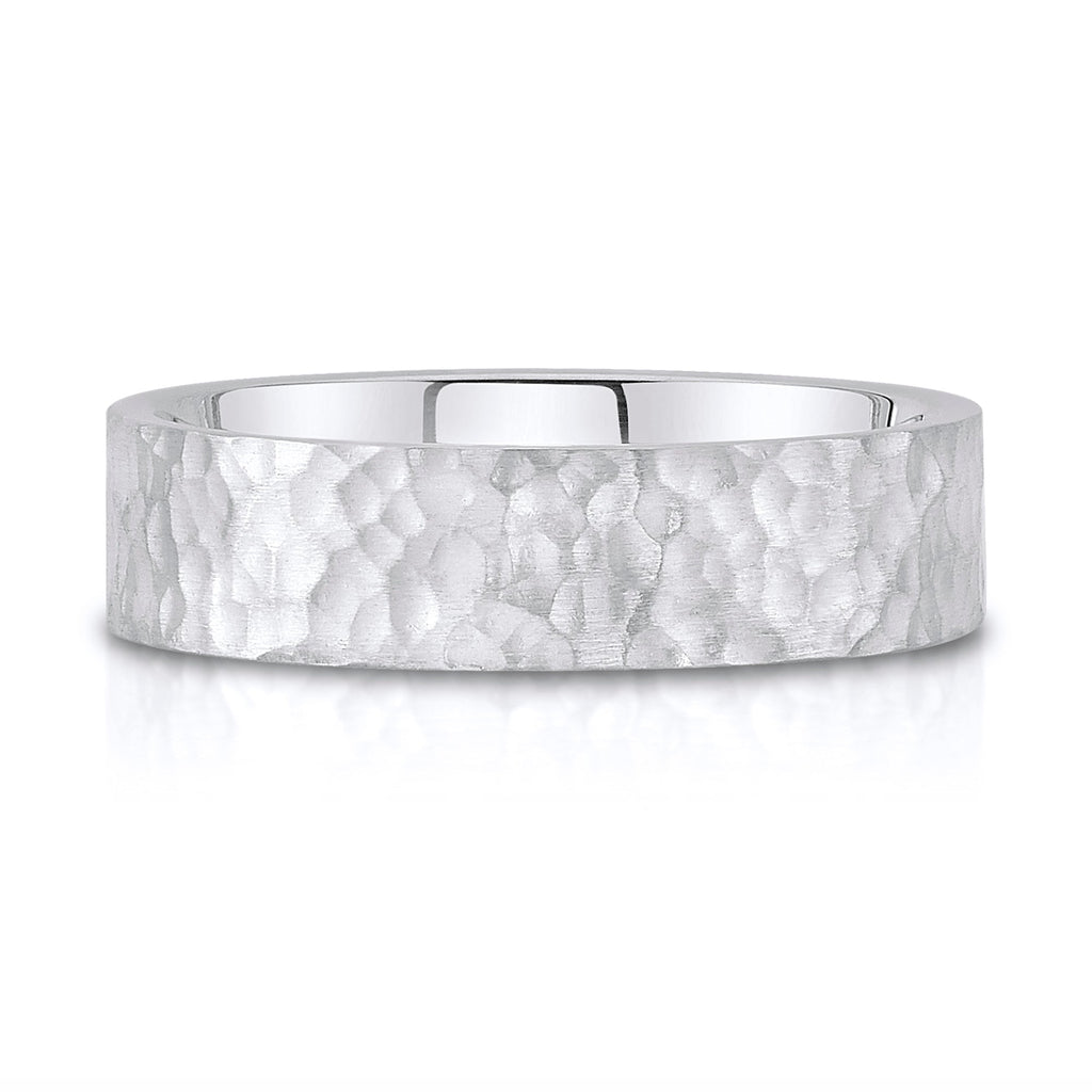 Flat Hammered Satin Band in 14k White Gold (6mm)