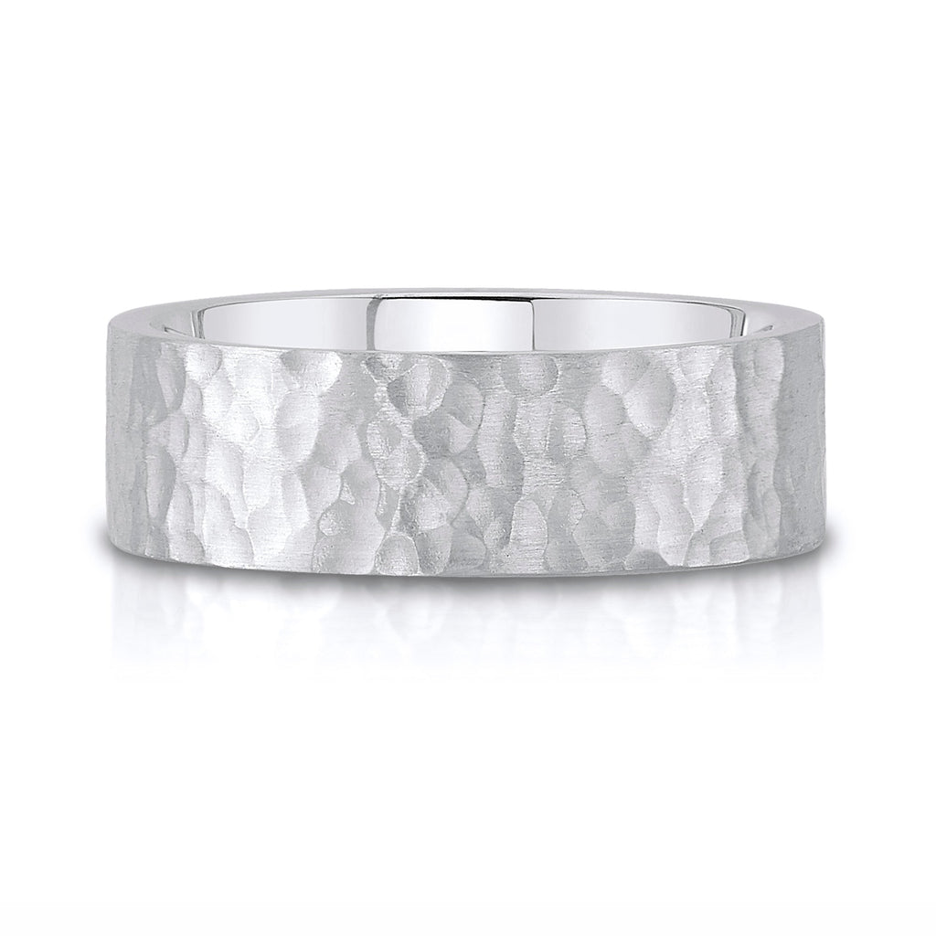 Flat Hammered Satin Band in 14k White Gold (8mm)
