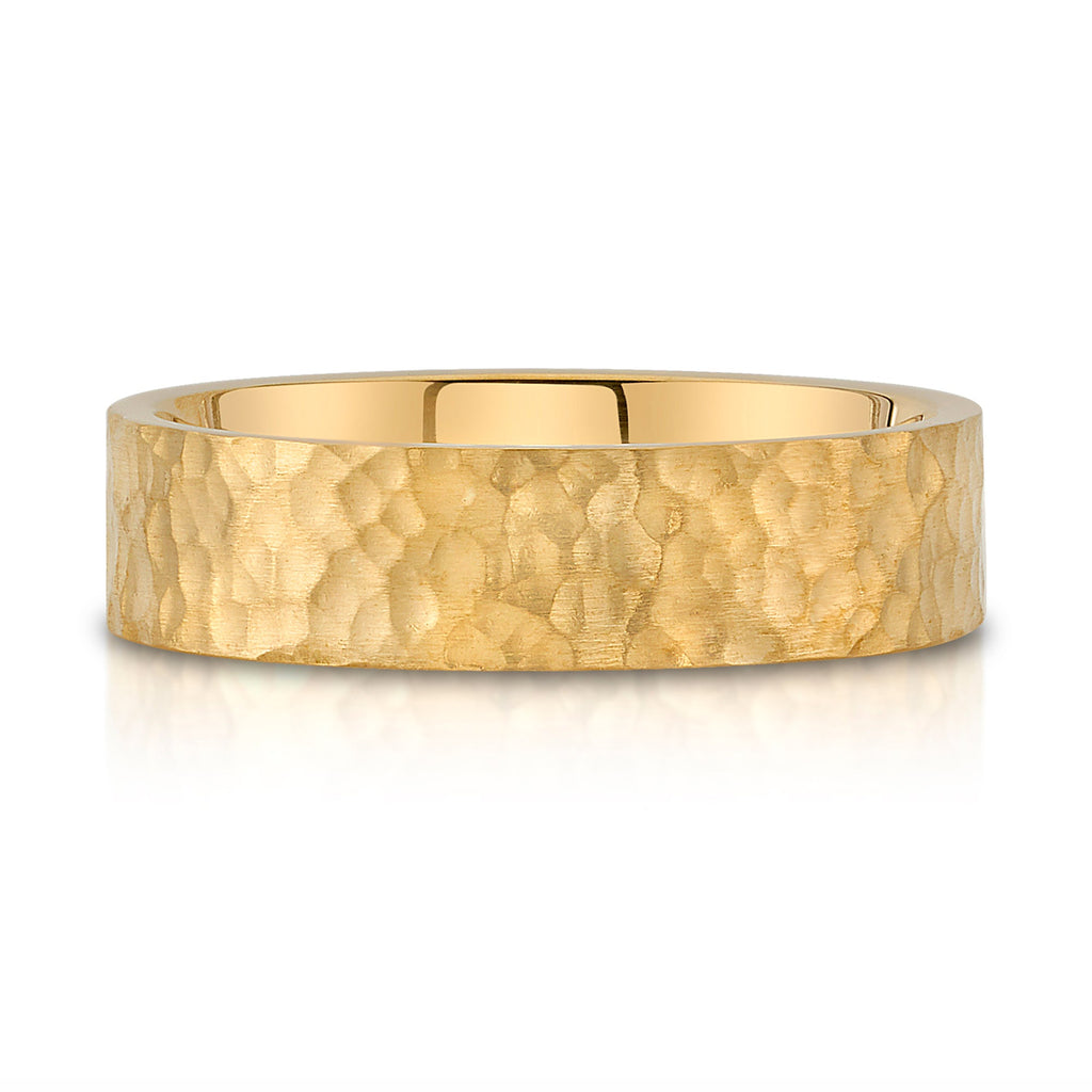 Flat Hammered Satin Band in 14k Yellow Gold (6mm)